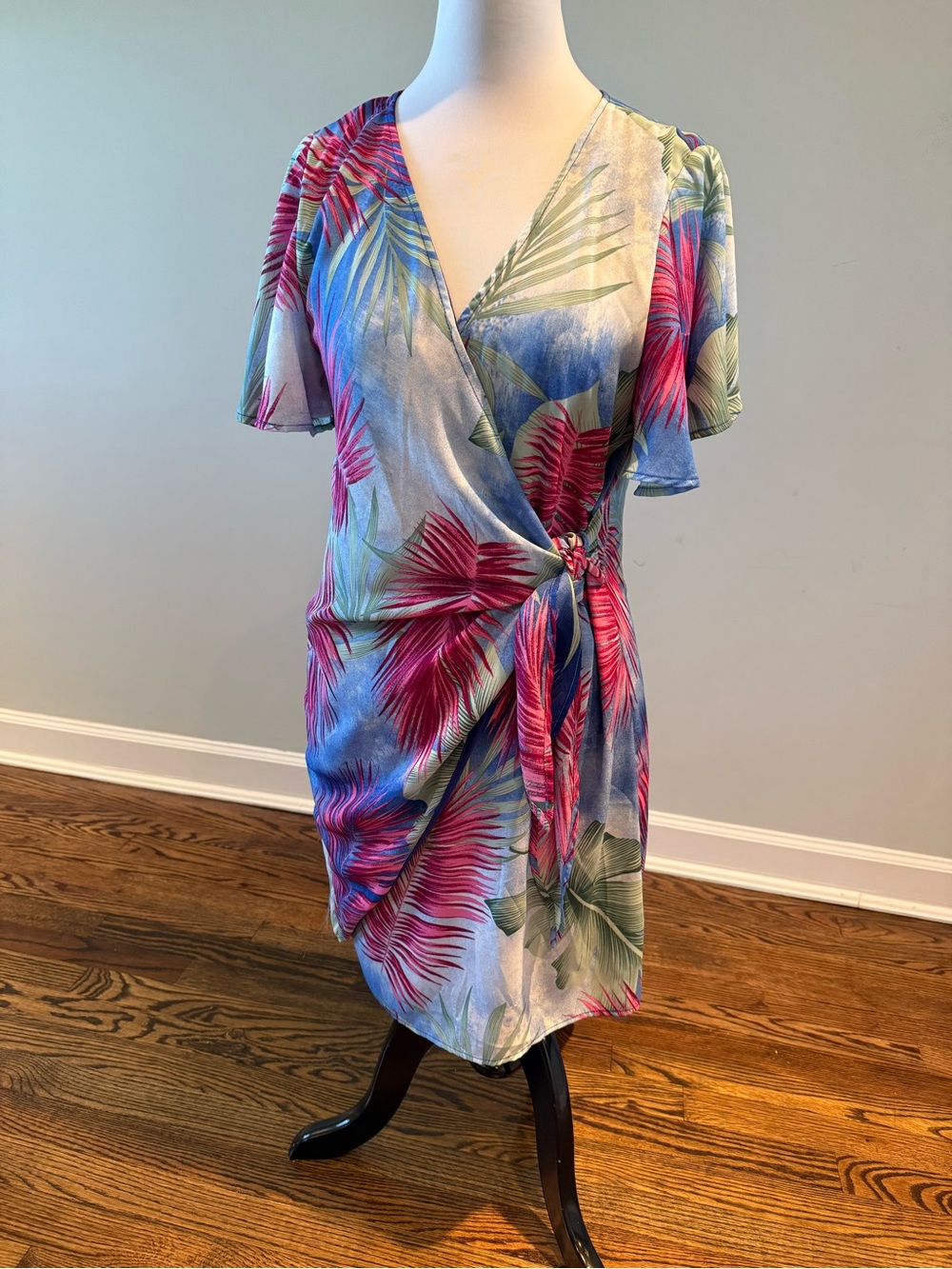 Tropical Wrap Dress in Pink & Blue